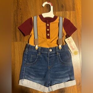 Cat & Jack Baby Boys 2 Piece Bodysuit & Shorts Suspenders Set - Light Brown 3-6M